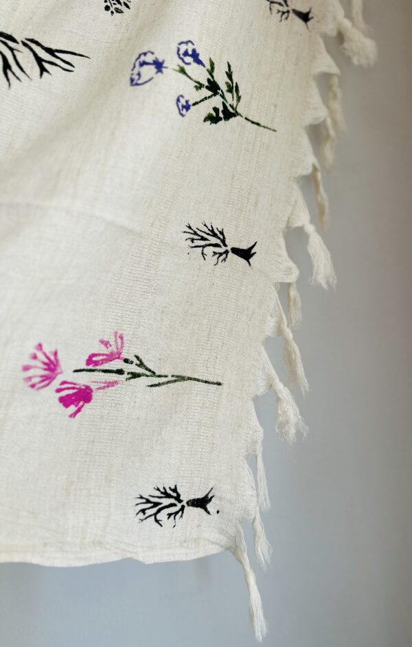 Hand-painted wild floral patterned scarf/throw | Ivory - Image 4
