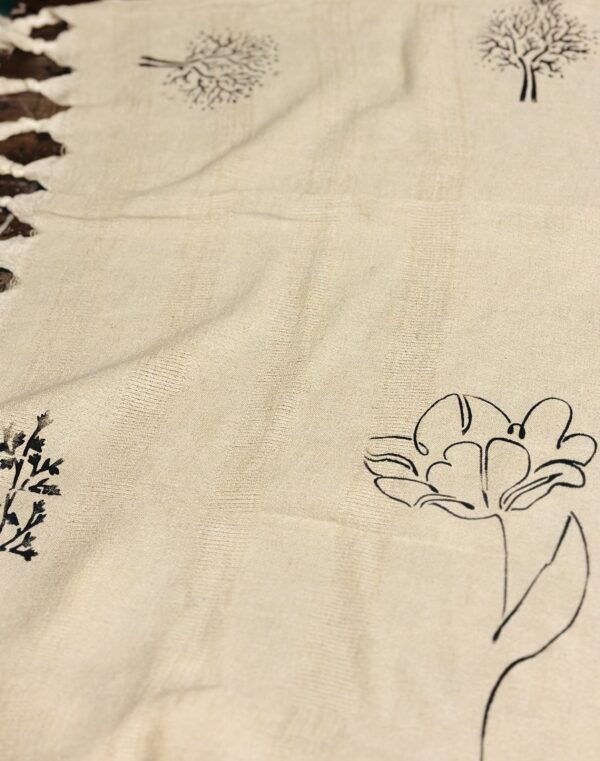 Hand-painted floral patterned scarf/throw | Ivory - Image 7