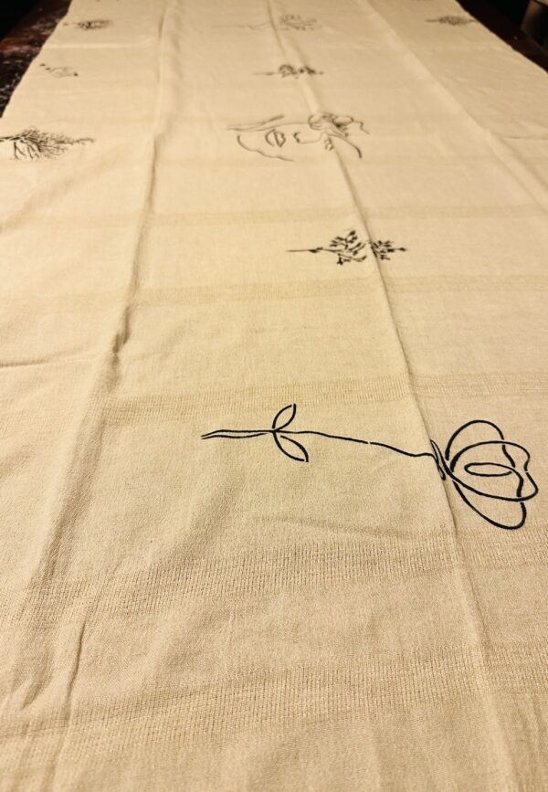 Hand-painted floral patterned scarf/throw | Ivory - Image 6