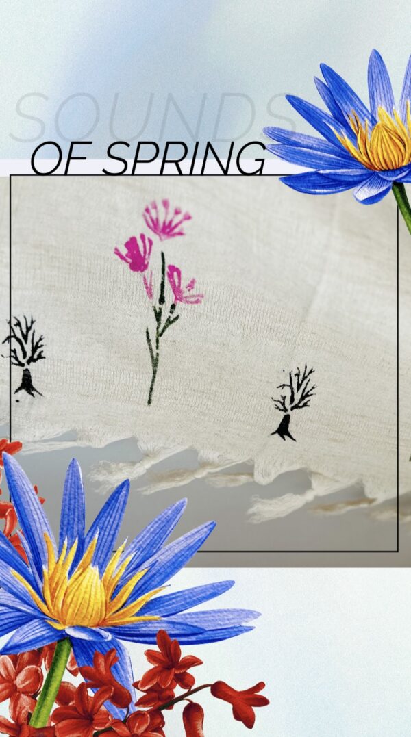 Hand-painted wild floral patterned scarf/throw | Ivory - Image 7