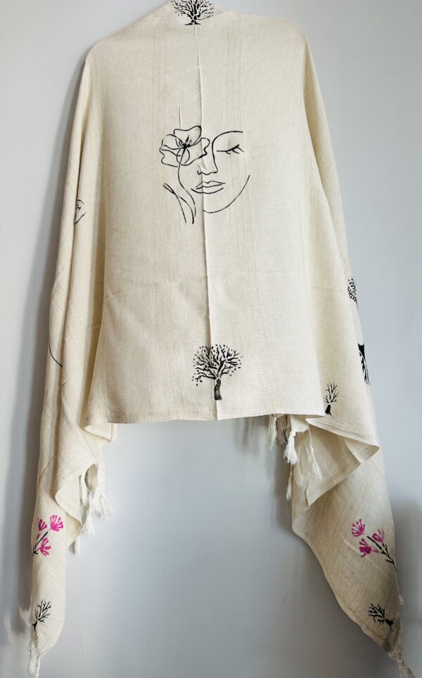 Hand-painted wild floral patterned scarf/throw | Ivory