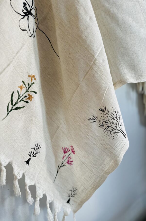 Hand-painted wild floral patterned scarf/throw | Ivory - Image 3