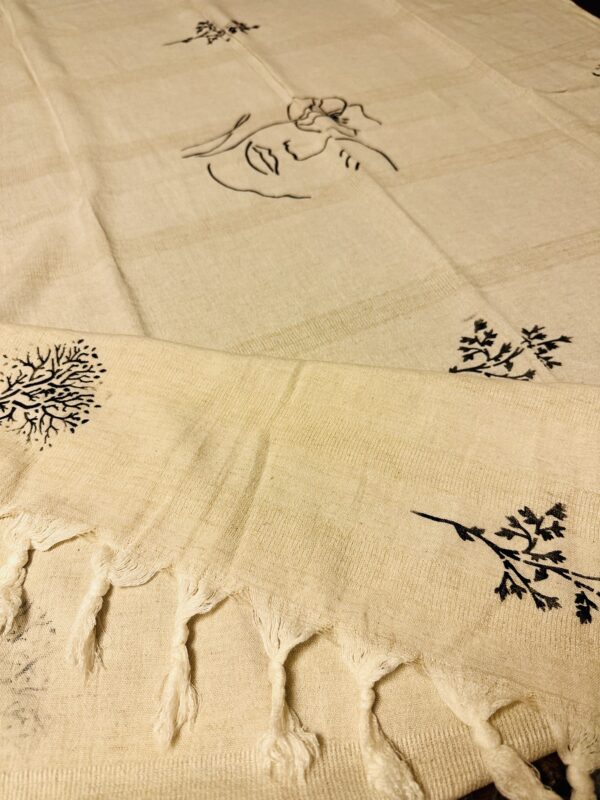 Hand-painted floral patterned scarf/throw | Ivory - Image 5