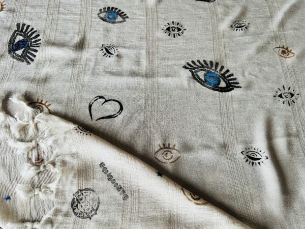 Evil eye love patterned shawl, Ivory - Image 7