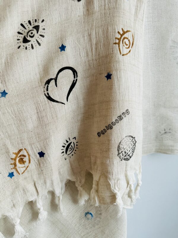Evil eye love patterned shawl, Ivory - Image 3