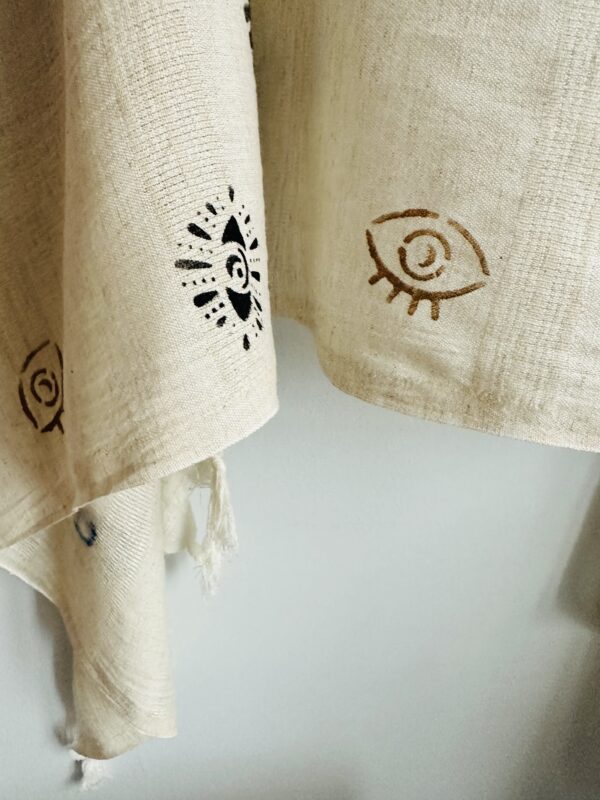 Evil eye love patterned shawl, Ivory - Image 4