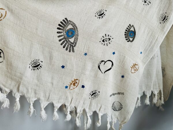 Evil eye love patterned shawl, Ivory - Image 5