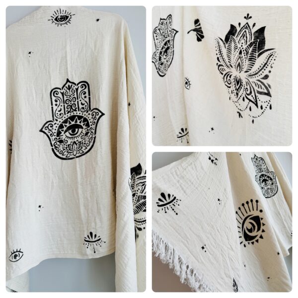 Hamsa /Fatima hand patterned shawl | Ivory