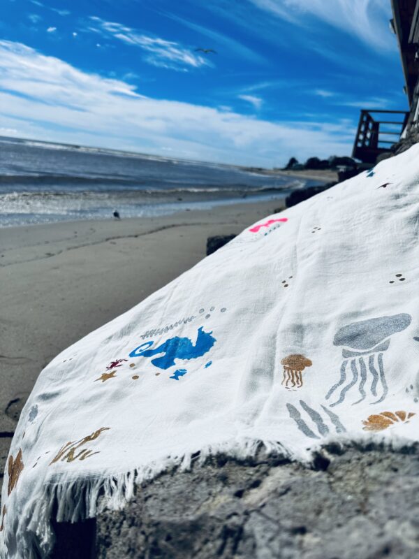 Malibu beach hand-painted beach towel | Ivory