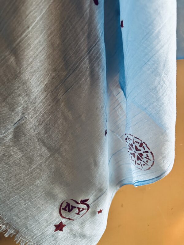 Hand-painted The Eye Patterned scarf, Sea blue - Image 4