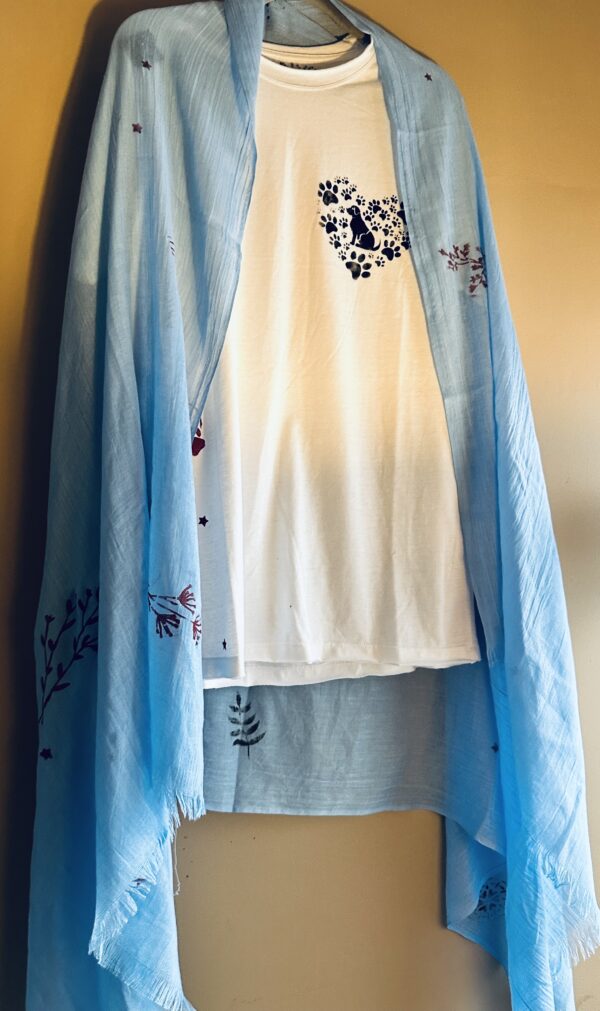 Hand-painted The Eye Patterned scarf, Sea blue - Image 6