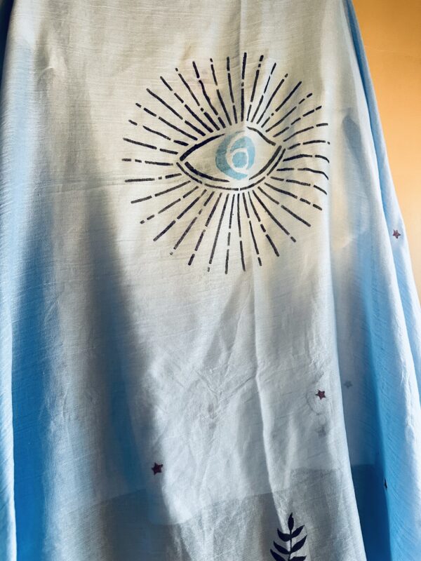 Hand-painted The Eye Patterned scarf, Sea blue - Image 7