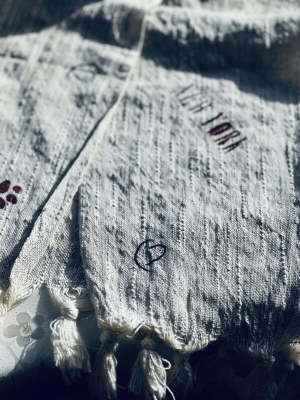 Hand-painted Dog Patterned scarf, Gray - Image 3