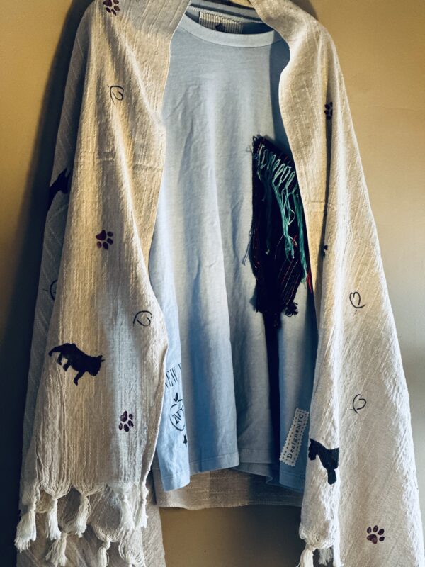 Hand-painted Dog Patterned scarf, Gray - Image 7