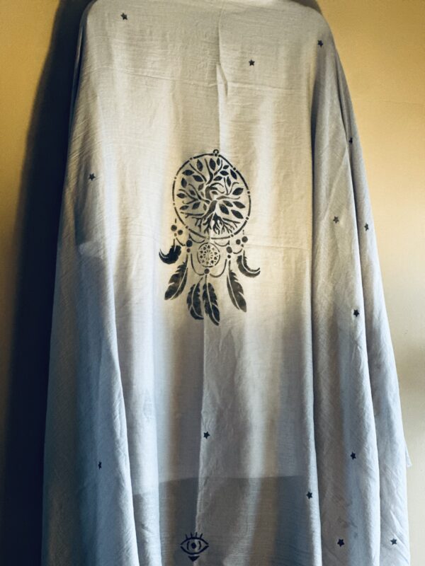Hand-painted Dream Catcher scarf, Silver Gray - Image 4